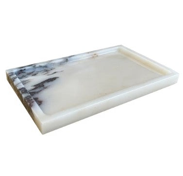 Calacatta Marble Vanity Tray – Elegant Natural Stone Organizer for Bathroom, Kitchen & Dresser