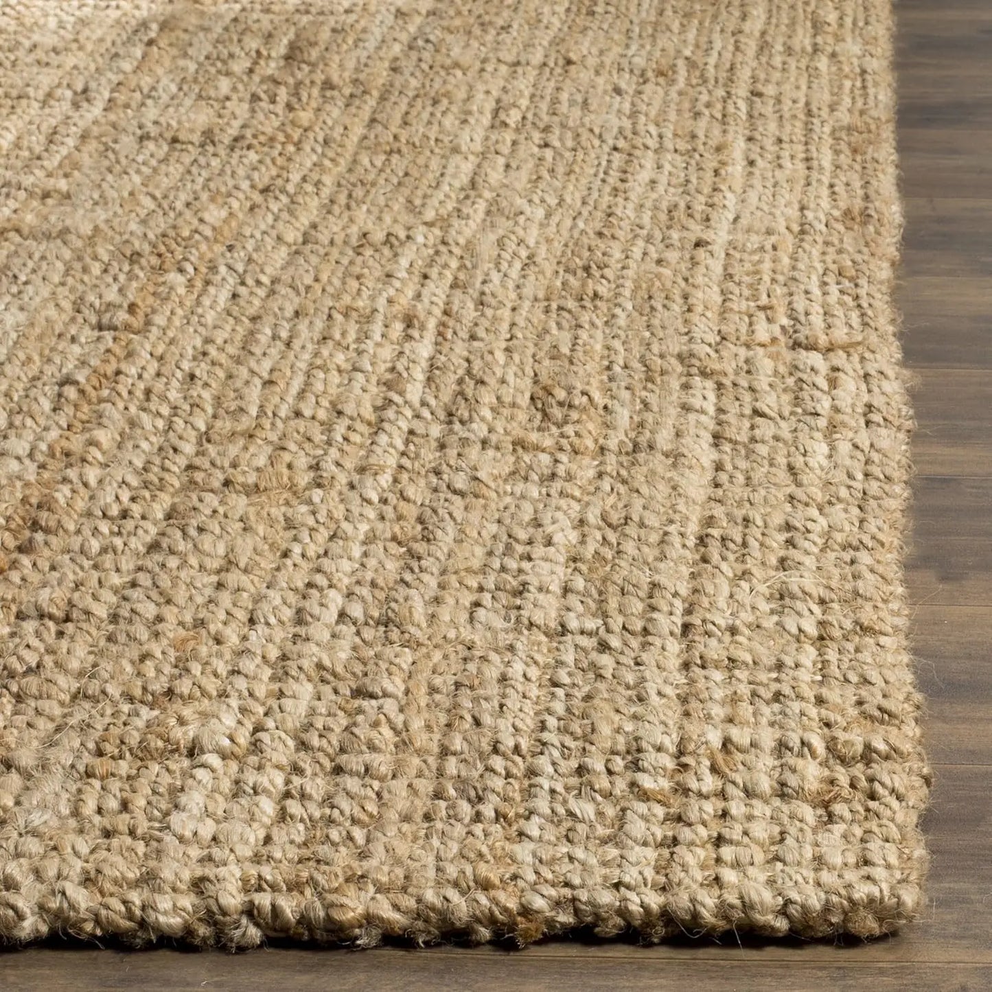 Close-up view showing thick handwoven jute fibers with natural color variation