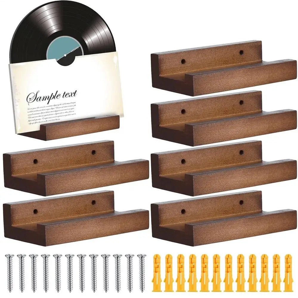 6-piece wooden vinyl record wall mount set with screws and anchors for LP album display – Nestoryplace