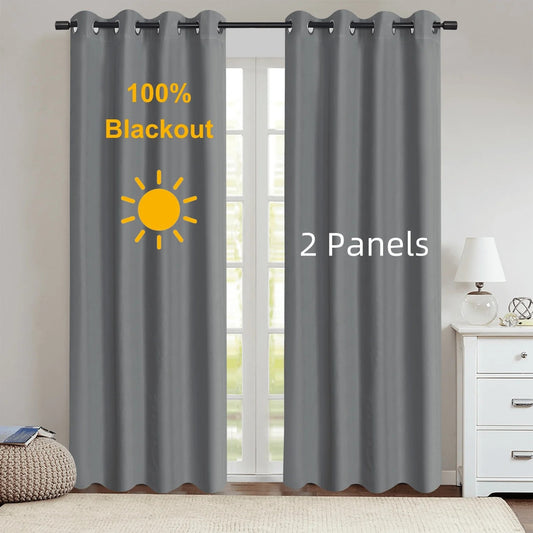 Modern blackout curtains in grey for bedroom or living room with thermal insulation