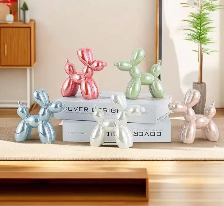 Minimalist ceramic balloon dog figurine in pearl blue color