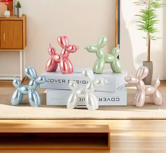 Minimalist ceramic balloon dog figurine in pearl blue color