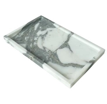 Calacatta Marble Vanity Tray – Elegant Natural Stone Organizer for Bathroom, Kitchen & Dresser