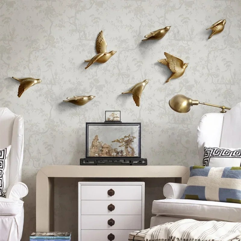 Gold bird wall art with 3D design for entryway or living room decor