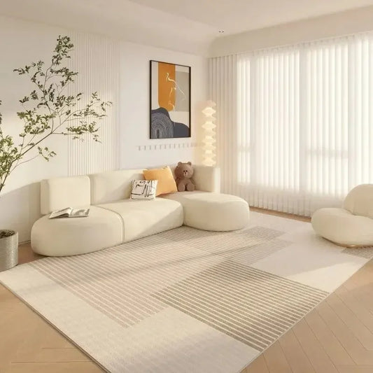 Washable striped rug that complements modern living room interiors.
