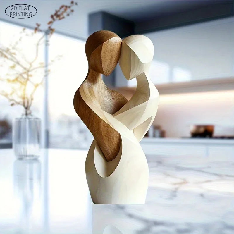 Couple sculpture placed on a bright kitchen counter shelf